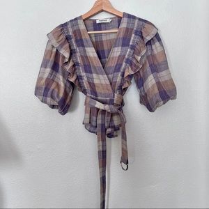 Magali Pascal Belted Plaid Blouse